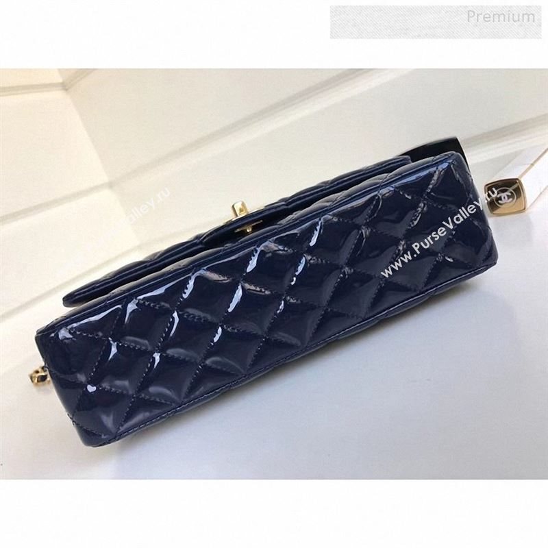 Chanel Patent Calfskin Medium Classic Flap Bag A1112 Deep Blue（Gold Hardware） (YD-9122873)