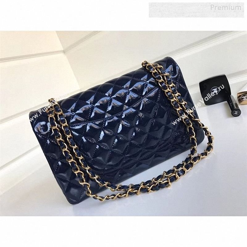 Chanel Patent Calfskin Medium Classic Flap Bag A1112 Deep Blue（Gold Hardware） (YD-9122873)