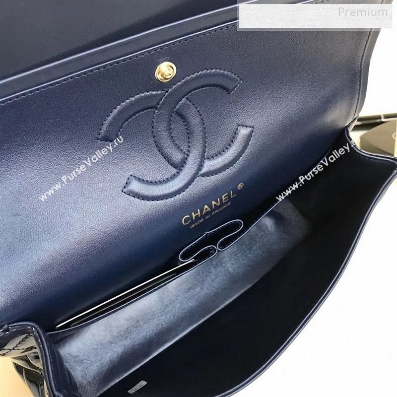 Chanel Patent Calfskin Medium Classic Flap Bag A1112 Deep Blue（Gold Hardware） (YD-9122873)