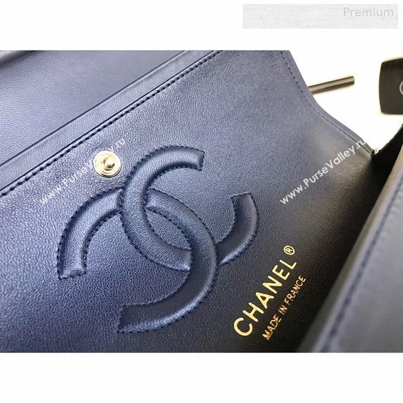 Chanel Patent Calfskin Medium Classic Flap Bag A1112 Deep Blue（Gold Hardware） (YD-9122873)