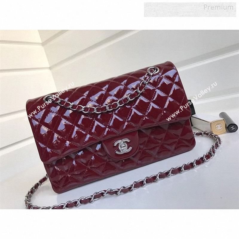 Chanel Patent Calfskin Medium Classic Flap Bag A1112 Burgundy（Silver Hardware） (YD-9122872)