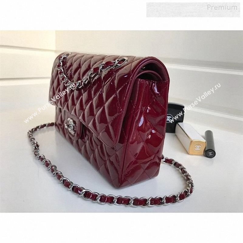 Chanel Patent Calfskin Medium Classic Flap Bag A1112 Burgundy（Silver Hardware） (YD-9122872)