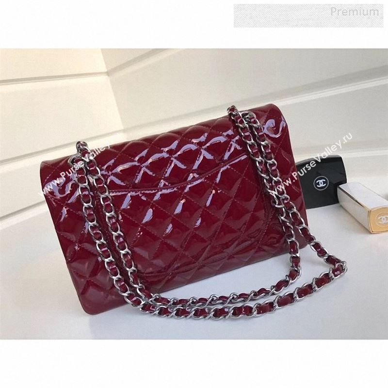 Chanel Patent Calfskin Medium Classic Flap Bag A1112 Burgundy（Silver Hardware） (YD-9122872)