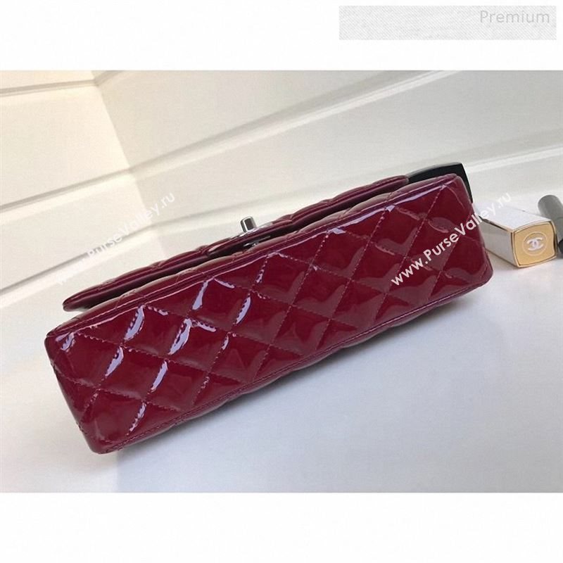 Chanel Patent Calfskin Medium Classic Flap Bag A1112 Burgundy（Silver Hardware） (YD-9122872)