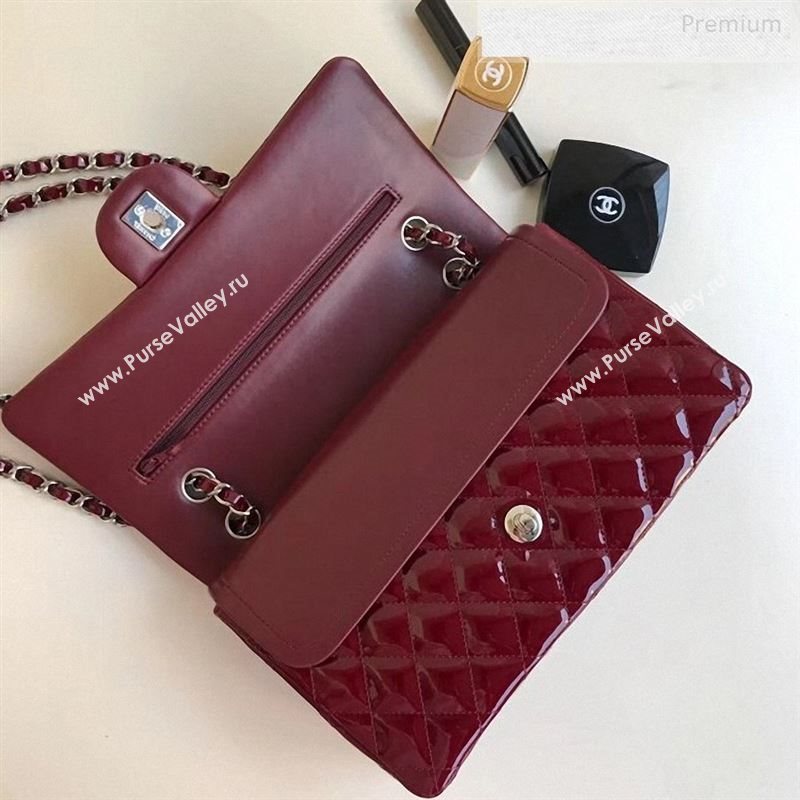 Chanel Patent Calfskin Medium Classic Flap Bag A1112 Burgundy（Silver Hardware） (YD-9122872)