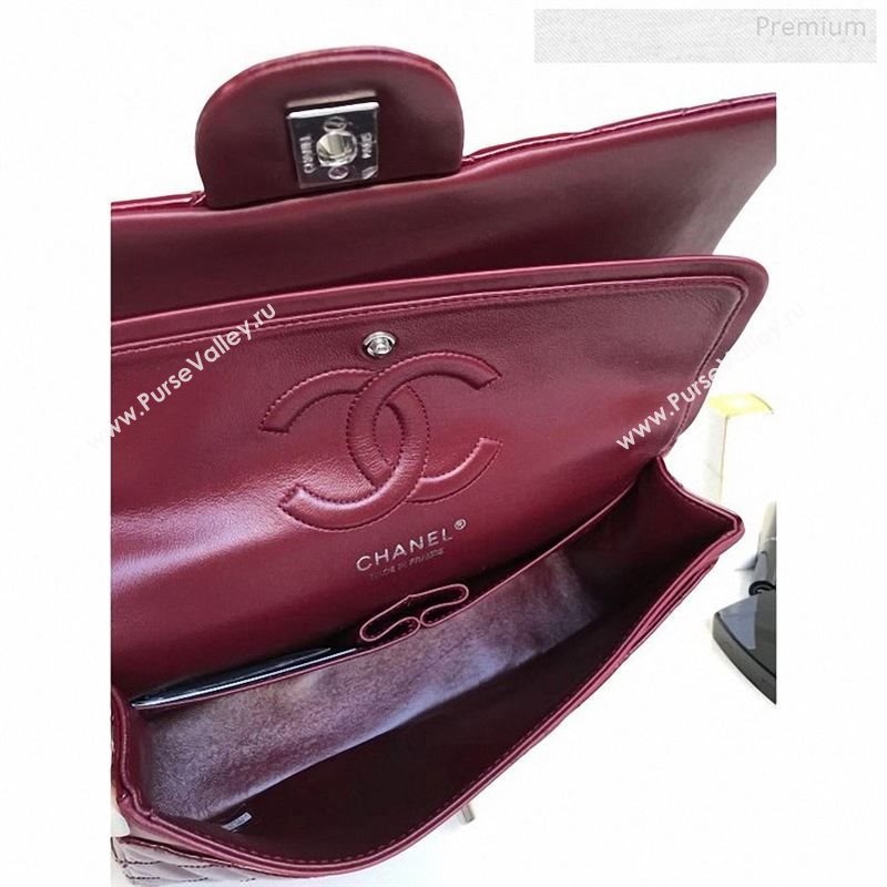 Chanel Patent Calfskin Medium Classic Flap Bag A1112 Burgundy（Silver Hardware） (YD-9122872)