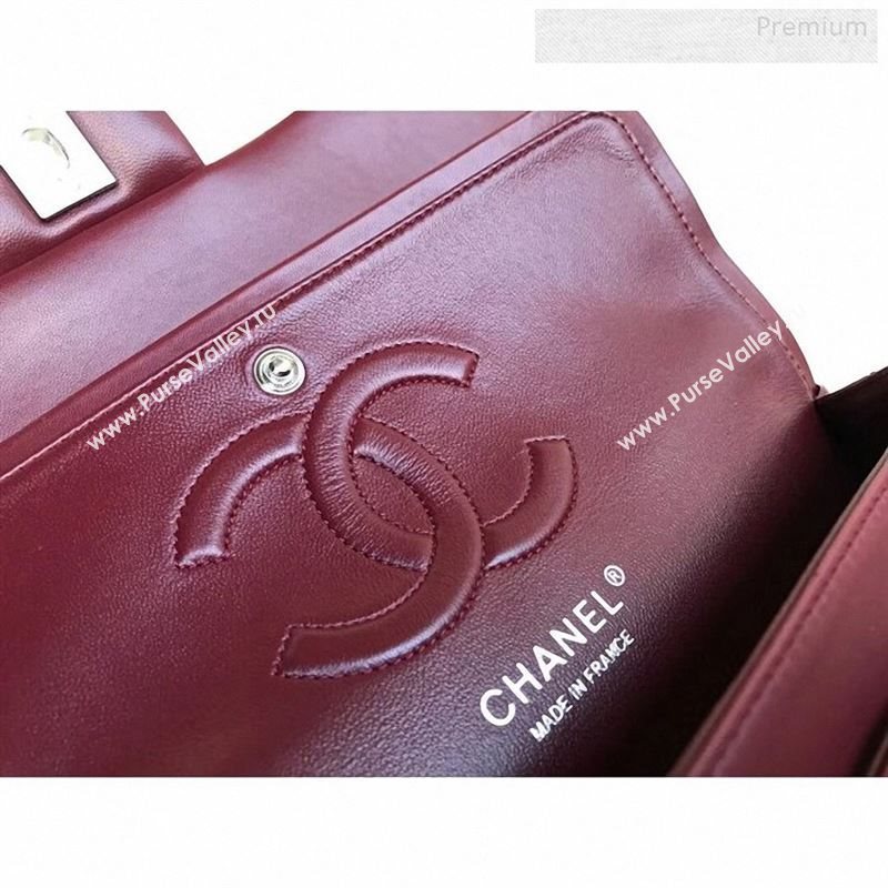 Chanel Patent Calfskin Medium Classic Flap Bag A1112 Burgundy（Silver Hardware） (YD-9122872)