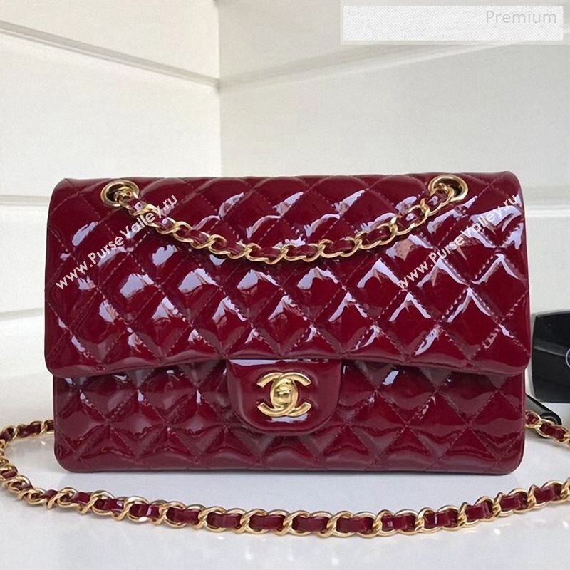 Chanel Patent Calfskin Medium Classic Flap Bag A1112 Burgundy（Gold Hardware） (YD-9122874)