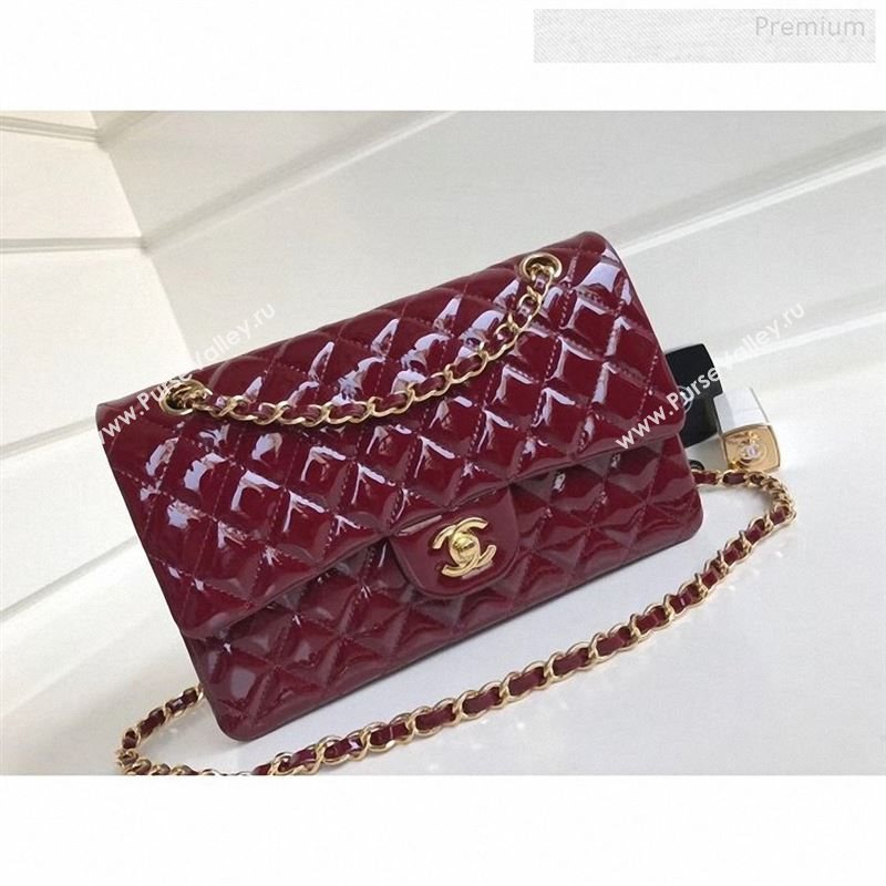 Chanel Patent Calfskin Medium Classic Flap Bag A1112 Burgundy（Gold Hardware） (YD-9122874)