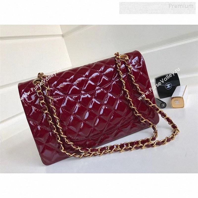 Chanel Patent Calfskin Medium Classic Flap Bag A1112 Burgundy（Gold Hardware） (YD-9122874)