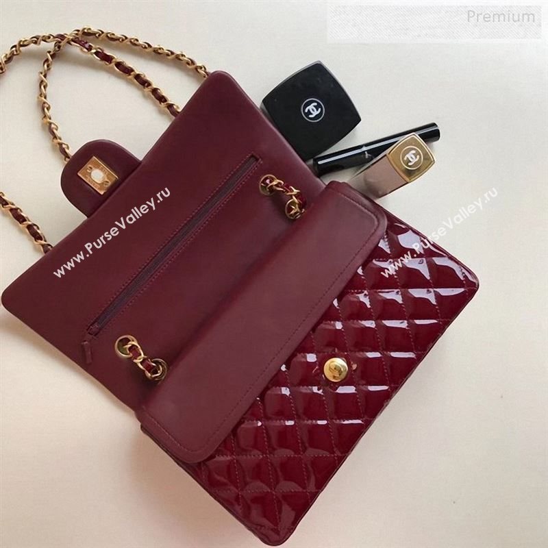 Chanel Patent Calfskin Medium Classic Flap Bag A1112 Burgundy（Gold Hardware） (YD-9122874)