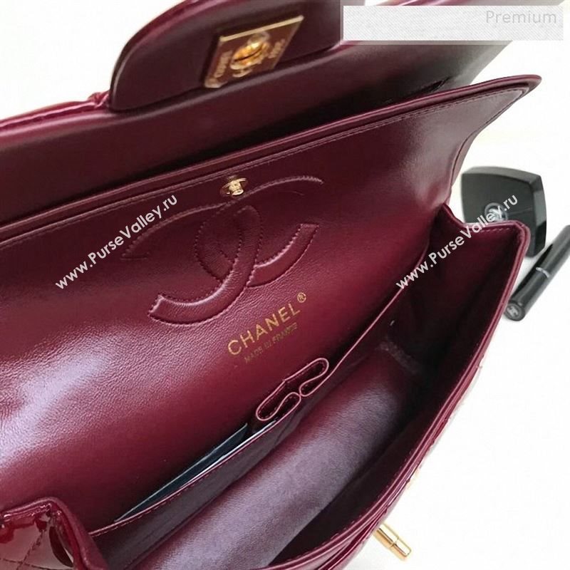 Chanel Patent Calfskin Medium Classic Flap Bag A1112 Burgundy（Gold Hardware） (YD-9122874)