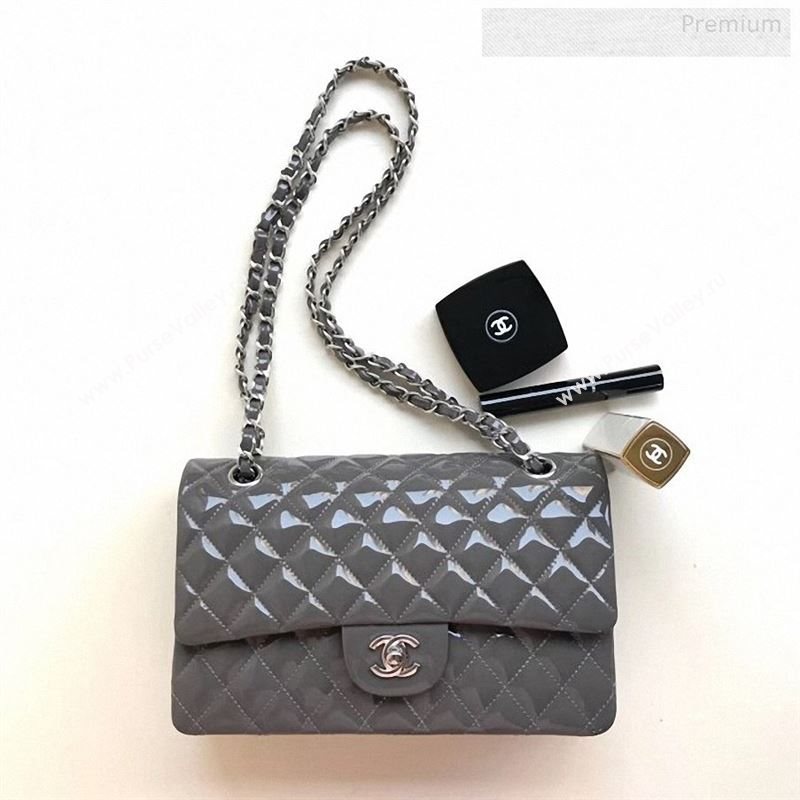Chanel Patent Calfskin Medium Classic Flap Bag A1112 Grey（Silver Hardware） (YD-9122875)