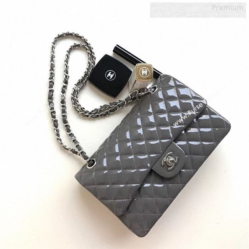 Chanel Patent Calfskin Medium Classic Flap Bag A1112 Grey（Silver Hardware） (YD-9122875)