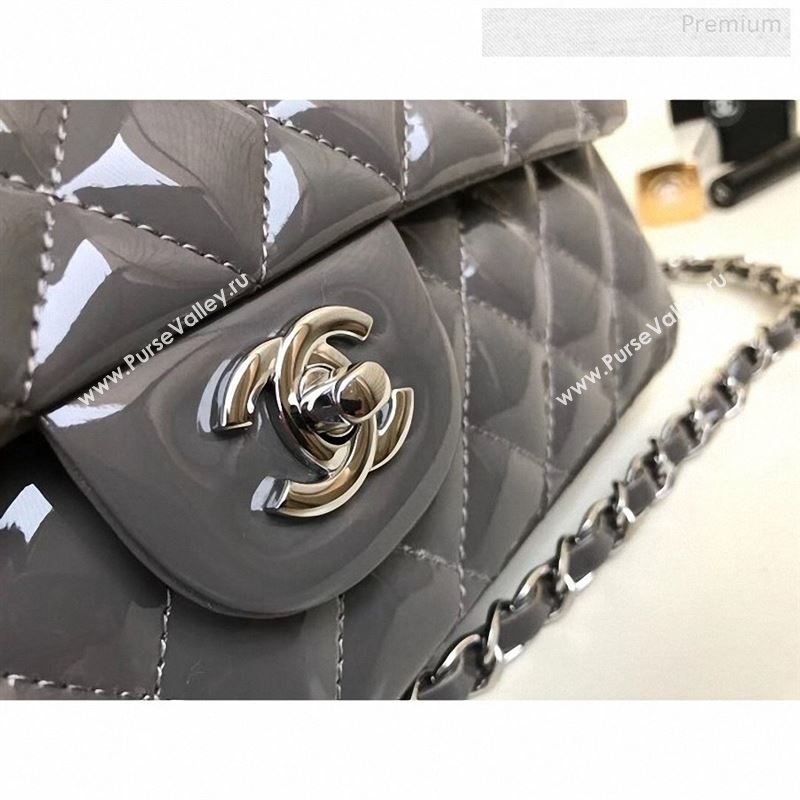 Chanel Patent Calfskin Medium Classic Flap Bag A1112 Grey（Silver Hardware） (YD-9122875)