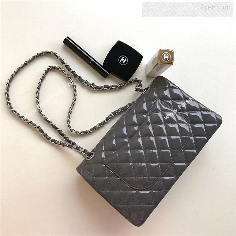 Chanel Patent Calfskin Medium Classic Flap Bag A1112 Grey（Silver Hardware） (YD-9122875)