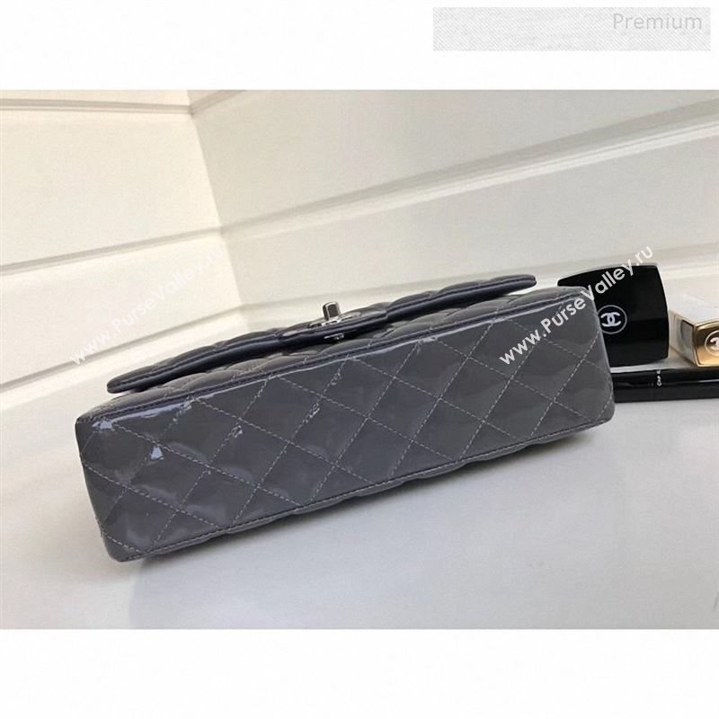 Chanel Patent Calfskin Medium Classic Flap Bag A1112 Grey（Silver Hardware） (YD-9122875)