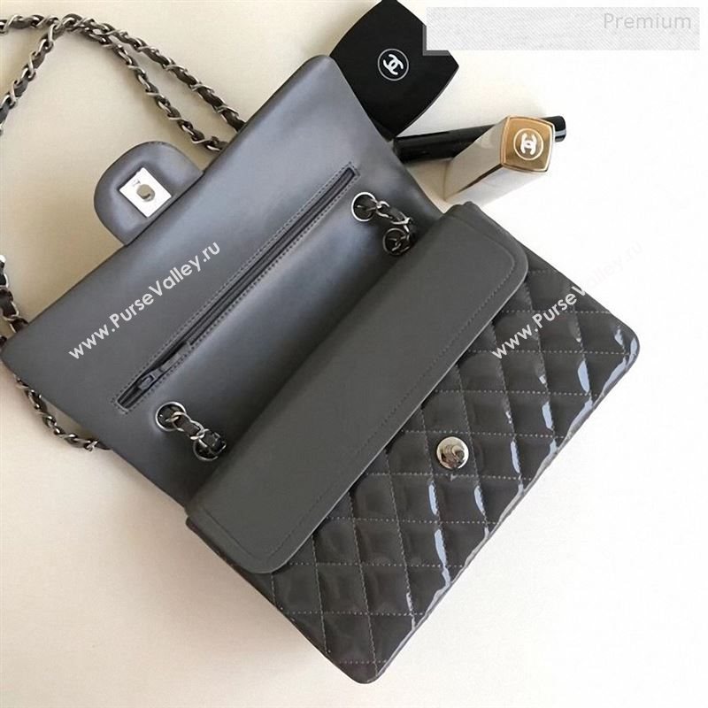 Chanel Patent Calfskin Medium Classic Flap Bag A1112 Grey（Silver Hardware） (YD-9122875)