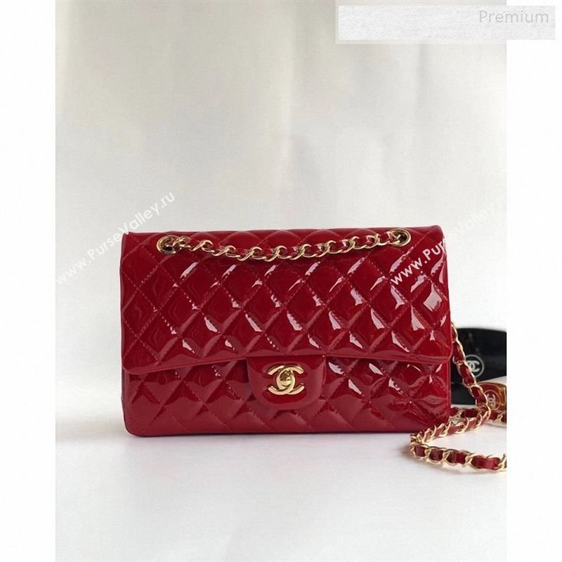 Chanel Patent Calfskin Medium Classic Flap Bag A1112 Red（Gold Hardware） (YD-9122877)