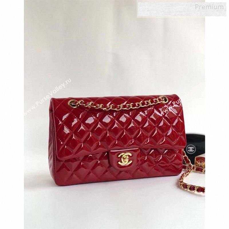 Chanel Patent Calfskin Medium Classic Flap Bag A1112 Red（Gold Hardware） (YD-9122877)