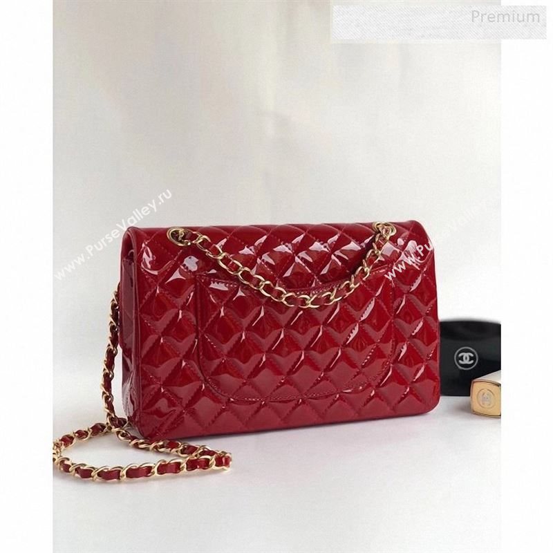 Chanel Patent Calfskin Medium Classic Flap Bag A1112 Red（Gold Hardware） (YD-9122877)