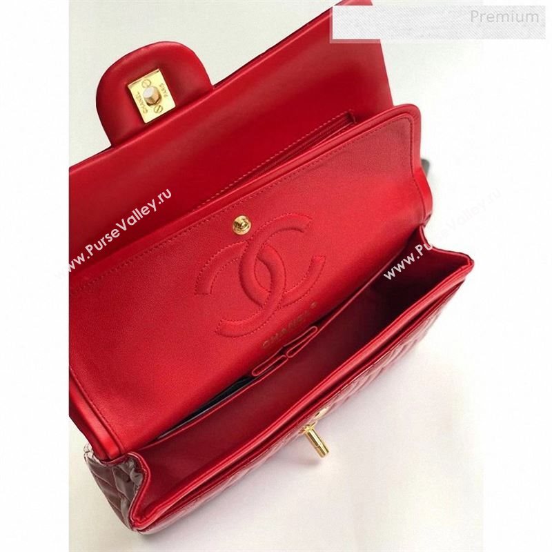 Chanel Patent Calfskin Medium Classic Flap Bag A1112 Red（Gold Hardware） (YD-9122877)