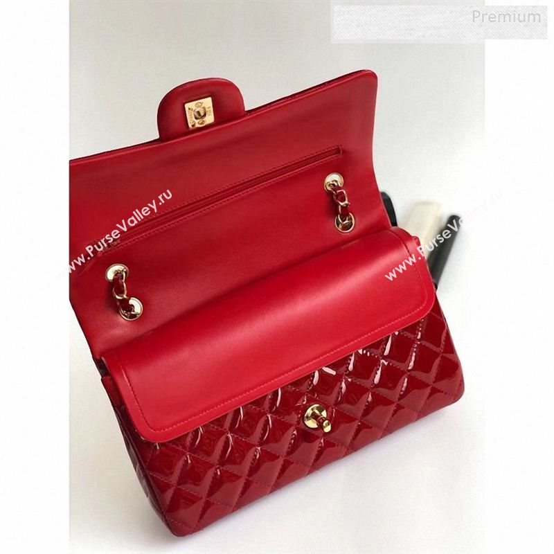 Chanel Patent Calfskin Medium Classic Flap Bag A1112 Red（Gold Hardware） (YD-9122877)