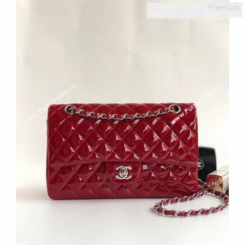 Chanel Patent Calfskin Medium Classic Flap Bag A1112 Red（Silver Hardware） (YD-9122876)