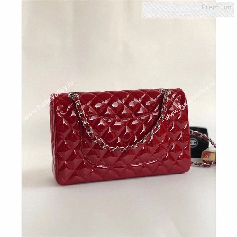 Chanel Patent Calfskin Medium Classic Flap Bag A1112 Red（Silver Hardware） (YD-9122876)