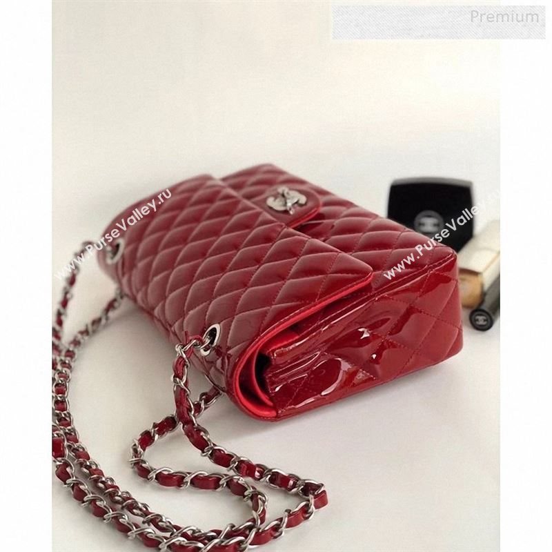 Chanel Patent Calfskin Medium Classic Flap Bag A1112 Red（Silver Hardware） (YD-9122876)