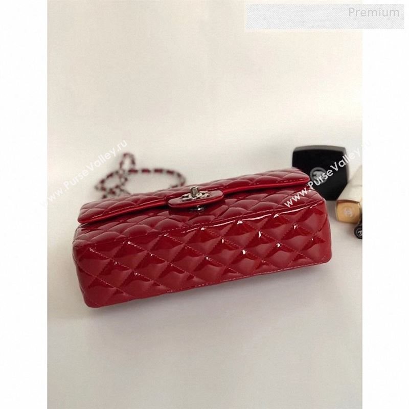 Chanel Patent Calfskin Medium Classic Flap Bag A1112 Red（Silver Hardware） (YD-9122876)