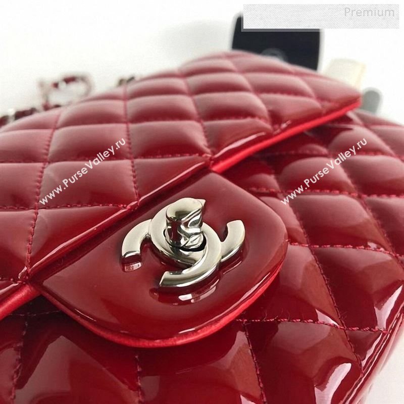 Chanel Patent Calfskin Medium Classic Flap Bag A1112 Red（Silver Hardware） (YD-9122876)