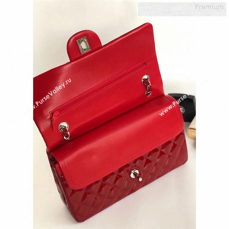 Chanel Patent Calfskin Medium Classic Flap Bag A1112 Red（Silver Hardware） (YD-9122876)