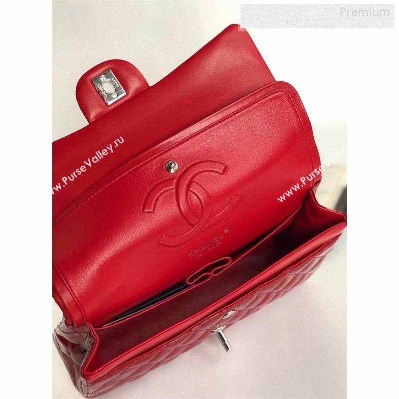 Chanel Patent Calfskin Medium Classic Flap Bag A1112 Red（Silver Hardware） (YD-9122876)