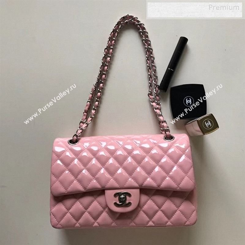 Chanel Patent Calfskin Medium Classic Flap Bag A1112 Pink(Silver Hardware) (YD-9122878)