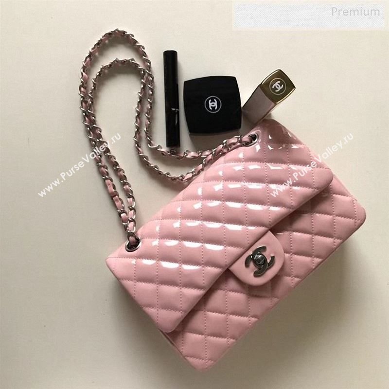 Chanel Patent Calfskin Medium Classic Flap Bag A1112 Pink(Silver Hardware) (YD-9122878)
