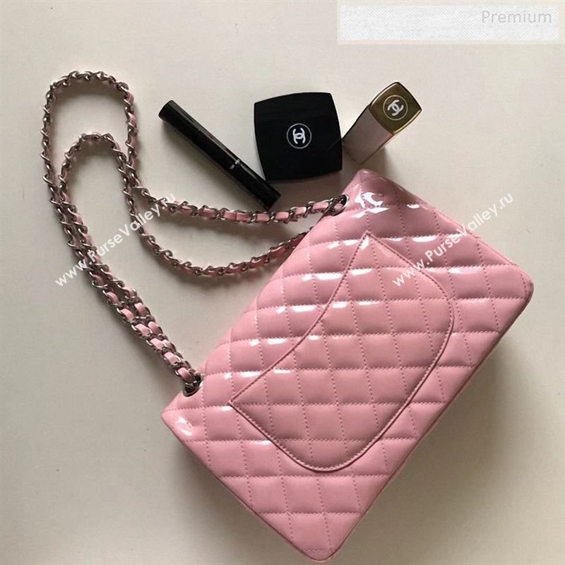 Chanel Patent Calfskin Medium Classic Flap Bag A1112 Pink(Silver Hardware) (YD-9122878)
