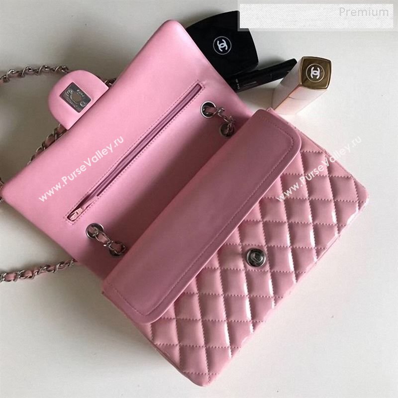Chanel Patent Calfskin Medium Classic Flap Bag A1112 Pink(Silver Hardware) (YD-9122878)