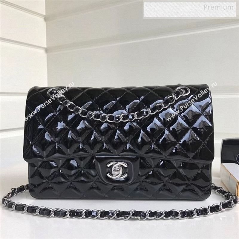 Chanel Patent Calfskin Medium Classic Flap Bag A1112 Black(Silver Hardware) (YD-9122880)