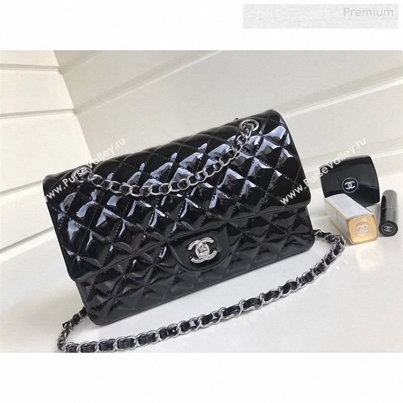 Chanel Patent Calfskin Medium Classic Flap Bag A1112 Black(Silver Hardware) (YD-9122880)