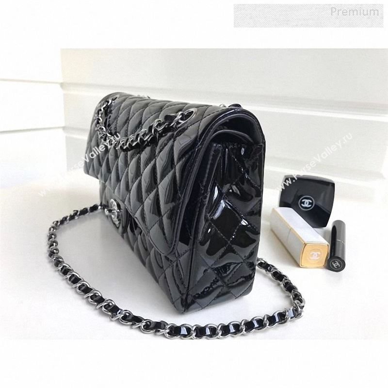 Chanel Patent Calfskin Medium Classic Flap Bag A1112 Black(Silver Hardware) (YD-9122880)