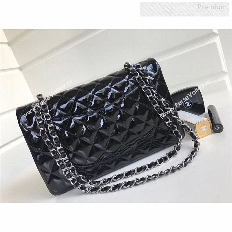 Chanel Patent Calfskin Medium Classic Flap Bag A1112 Black(Silver Hardware) (YD-9122880)