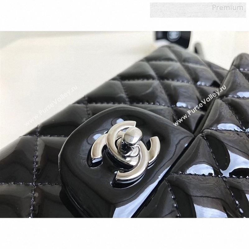 Chanel Patent Calfskin Medium Classic Flap Bag A1112 Black(Silver Hardware) (YD-9122880)