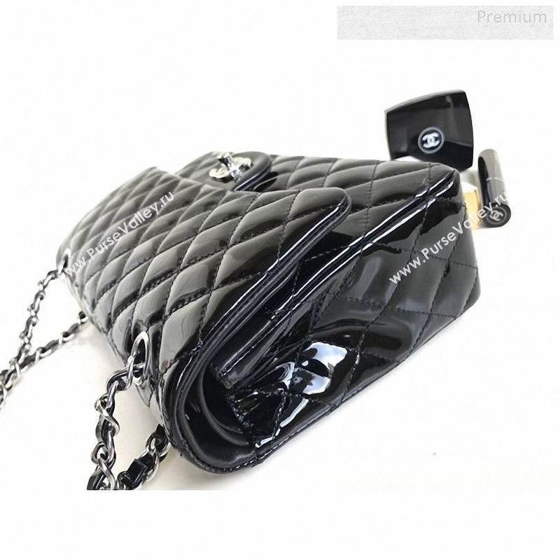 Chanel Patent Calfskin Medium Classic Flap Bag A1112 Black(Silver Hardware) (YD-9122880)