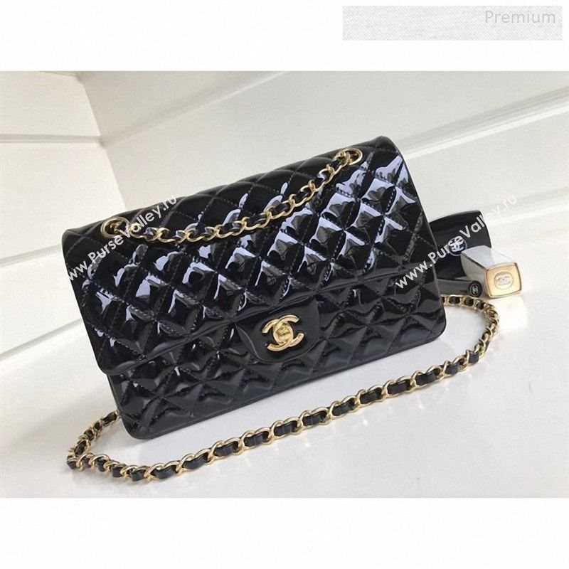 Chanel Patent Calfskin Medium Classic Flap Bag A1112 Black(Gold Hardware) (YD-9122879)