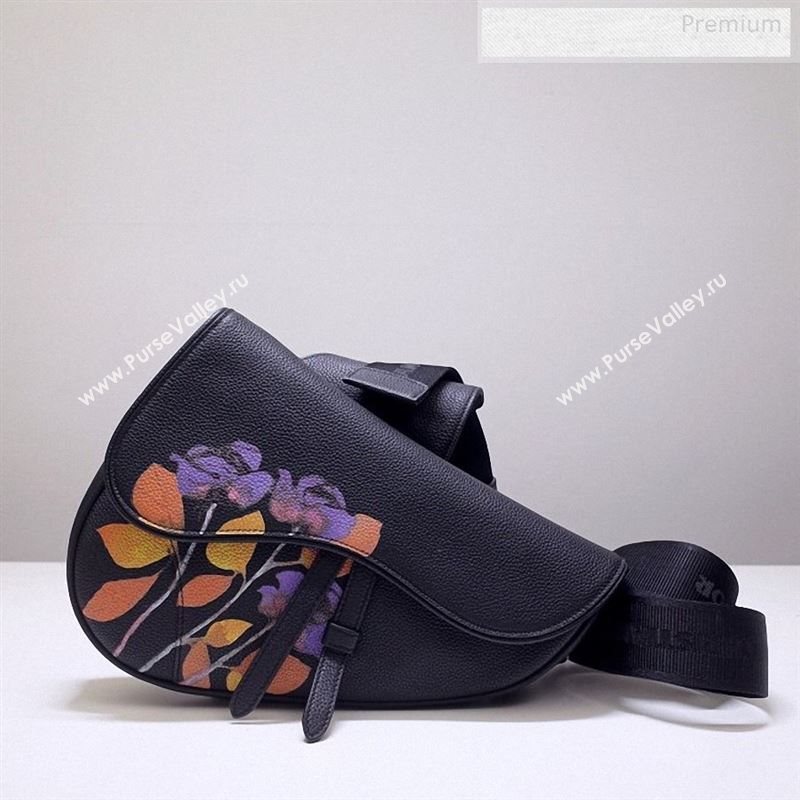 Dior Mens Printed Grained Calfskin Saddle Messenger Bag Black 2020 (BF-9122315)