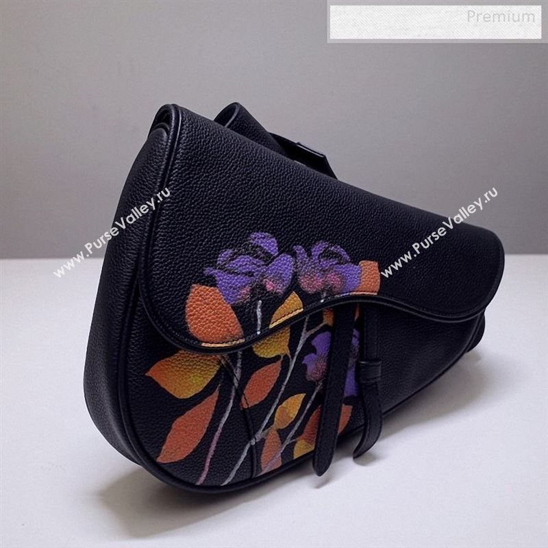 Dior Mens Printed Grained Calfskin Saddle Messenger Bag Black 2020 (BF-9122315)