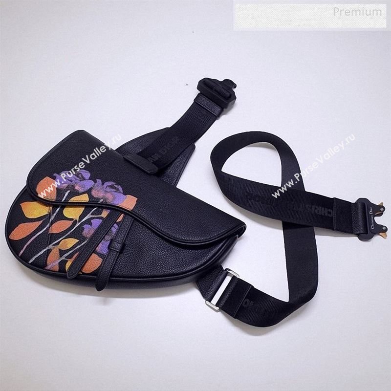 Dior Mens Printed Grained Calfskin Saddle Messenger Bag Black 2020 (BF-9122315)
