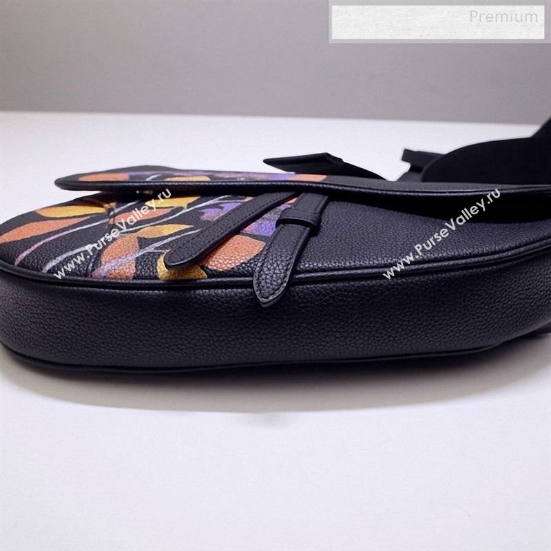 Dior Mens Printed Grained Calfskin Saddle Messenger Bag Black 2020 (BF-9122315)