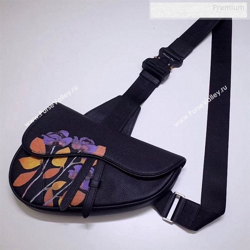 Dior Mens Printed Grained Calfskin Saddle Messenger Bag Black 2020 (BF-9122315)